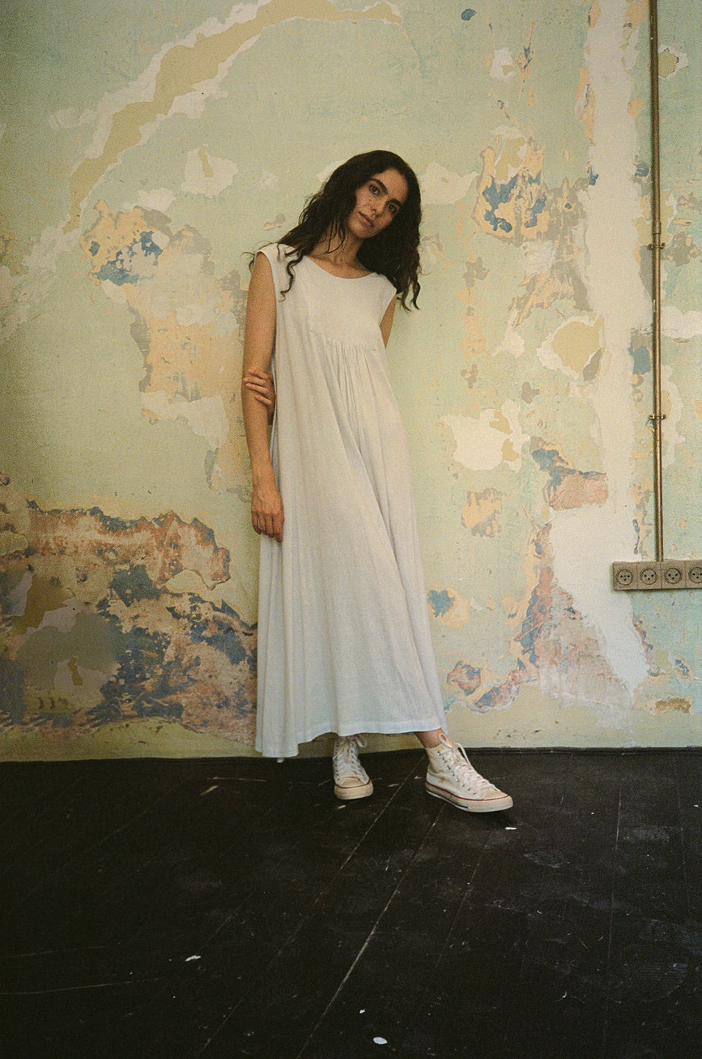 Nana Dress white checkered cotton weave