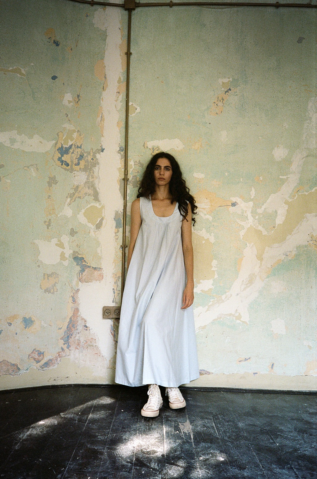 Nana Dress white checkered cotton weave