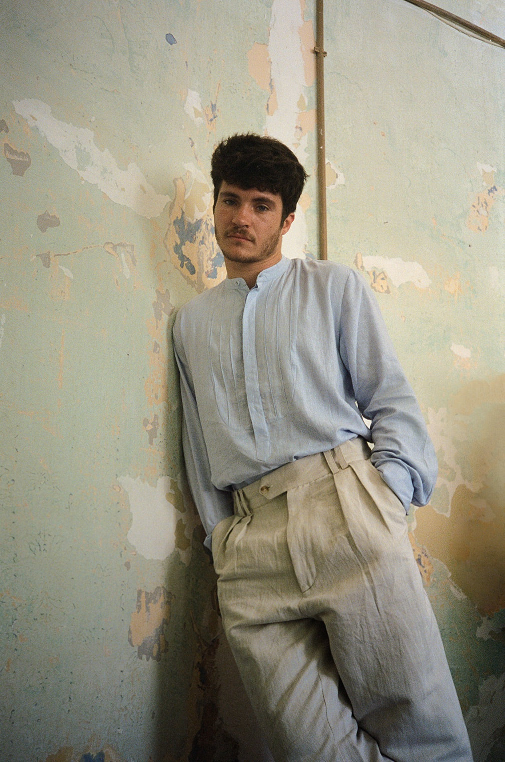 Pleated Pants Linen Herringbone