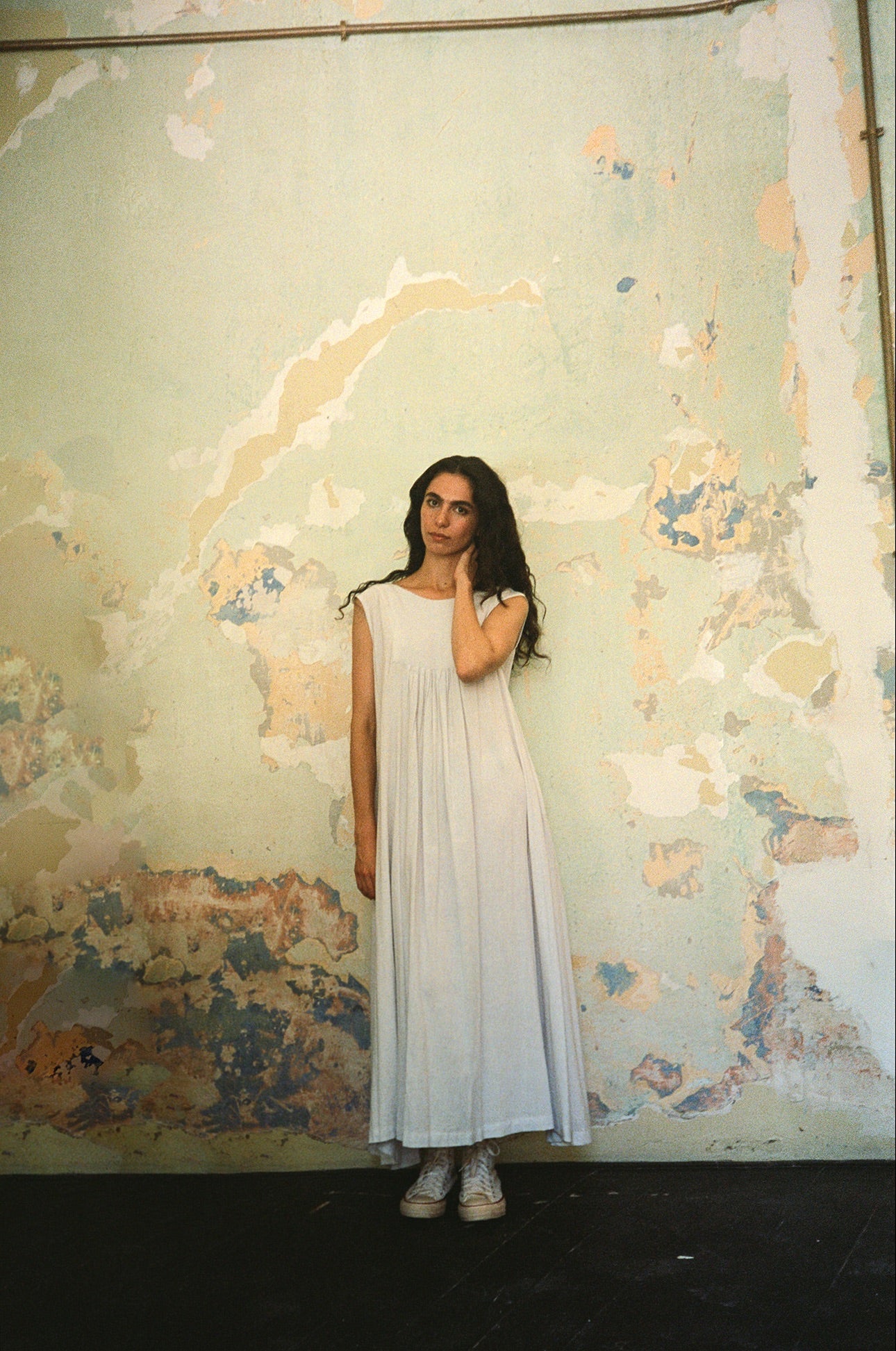 Nana Dress hint of periwinkle washed poplin