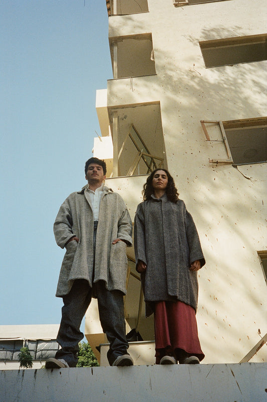Gatherer Jacket gray & cream Doupion silk