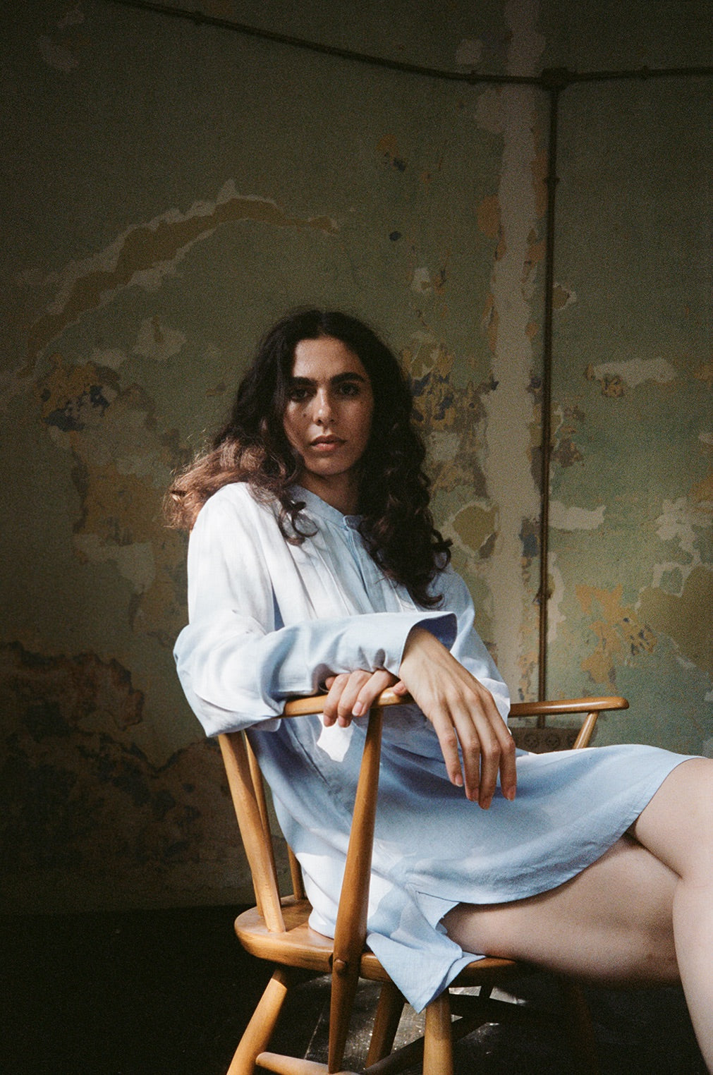 Faux Tuxedo Shirt Baby Blue Linen