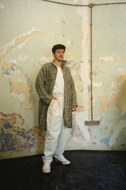 Gatherer Jacket Black and cream Doupion silk