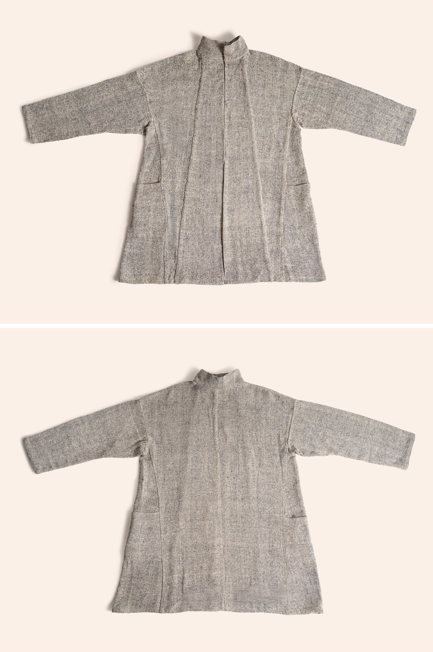 Gatherer Jacket gray & cream Doupion silk