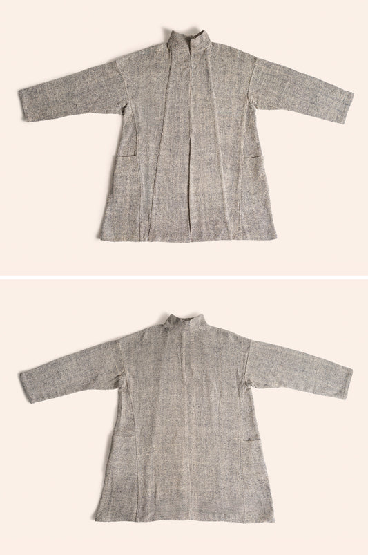 Gatherer Jacket gray & cream Doupion silk