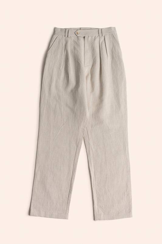 Pleated Pants Linen Herringbone