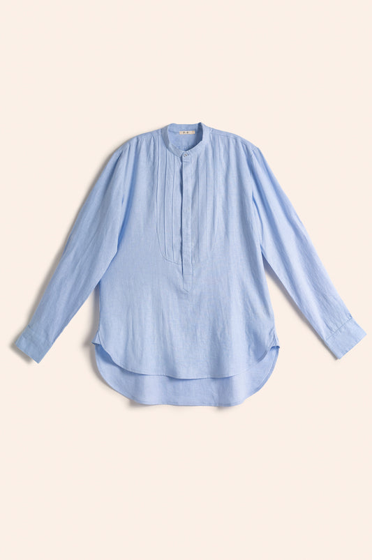Faux Tuxedo Shirt Baby Blue Linen