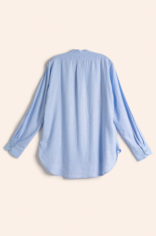Faux Tuxedo Shirt Baby Blue Linen